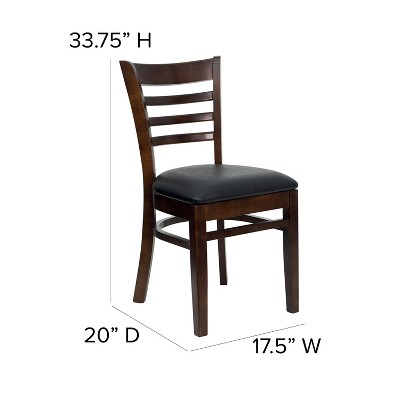 Walnut Wood and Black Vinyl Ladderback Side Chair