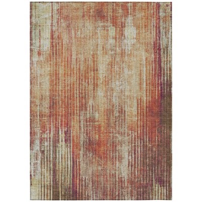 Orange Beige And Taupe Striped Washable Indoor Outdoor Area Rug
