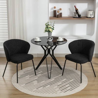 Set of 2/1 Boucle Fabric Dining Chairs With Black Metal Legs 4A -ModernLuxe