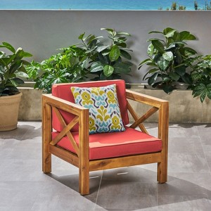 Okak Farmhouse Outdoor Chair with Cushions, Patio Chair with Sturdy Wooden Frame, Porch Chairs for Backyard, Garden, Pool Side - 1 of 4