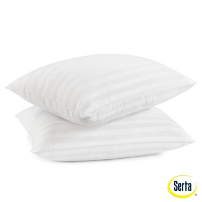 Serta Standard queen 2pk Won t Go Flat Pillows White 300 Thread Count Cotton Cover Soft Polyester Fill Target