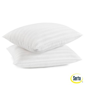 Serta Standard/Queen 2pk Won't Go Flat Pillows White: 300 Thread Count, Cotton Cover, Soft Polyester Fill - 1 of 4