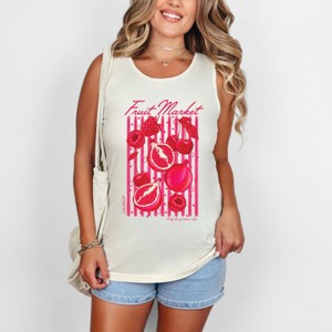 S.W.Smiley Fruit Market Pomegranate - Women's Garment Dyed Graphic Tank Top - 1 of 4