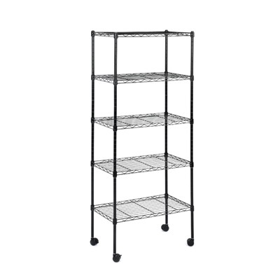 FONTOI Storage Racks, 5-Tier Shelving Unit with Adjustable Leveling Feet&Wheels, Wire Stackable Racks for Garage Home Kitchen, Black, 21"*54"*12"
