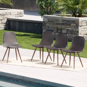 Gila 4pk Wicker Dining Chairs - Brown - Christopher Knight Home: Weather-Resistant, Iron Frame, Armless Design - 1 of 4
