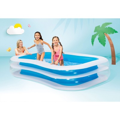 Blue and White Rectangular Inflatable Family Pool with Vinyl Liner