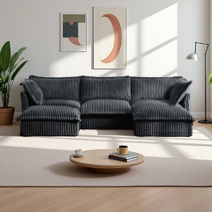 120" Corduroy Slipcovered U-Shaped Modular Sectional Sofa with French Edges & Removable Covers - 1 of 4