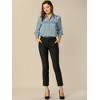INSPIRE CHIC Women's Puff Long Sleeve Point Collar Vintage Button Work Satin Shirt - 3 of 4