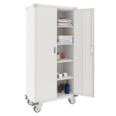 AOBABO 2 Door Durable Locking Metal Storage Cabinet Organizer with 2 Adjustable Shelves and 2 Keys for Garages and Offices