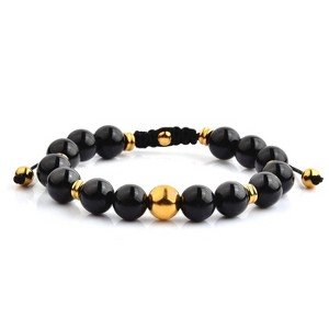 West Coast Jewelry Men's Onyx Stone and Gold Plated Stainless Steel Bead Adjustable Bracelet (10mm) - 1 of 4