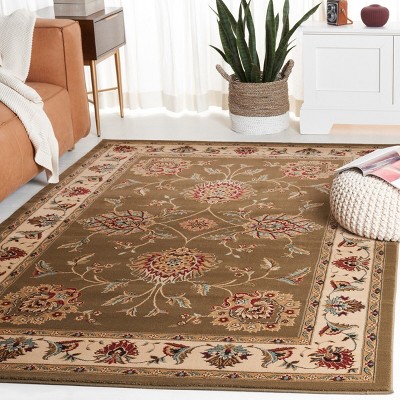 Green and Ivory Floral Synthetic Tufted Area Rug, 12' x 15'