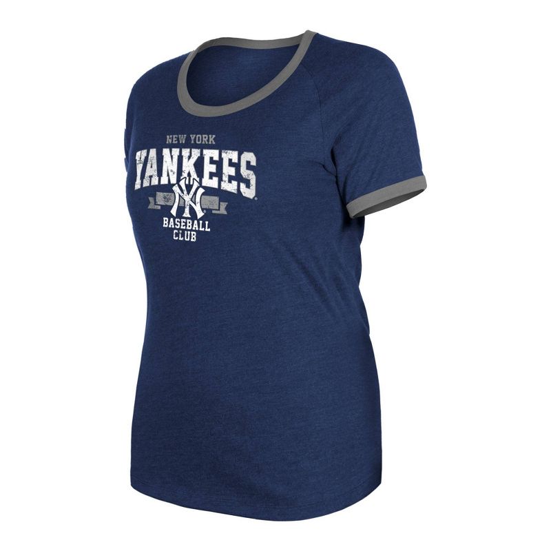 MLB New York Yankees Women&#39;s Heather Bi-Blend Ringer T-Shirt, 3 of 7