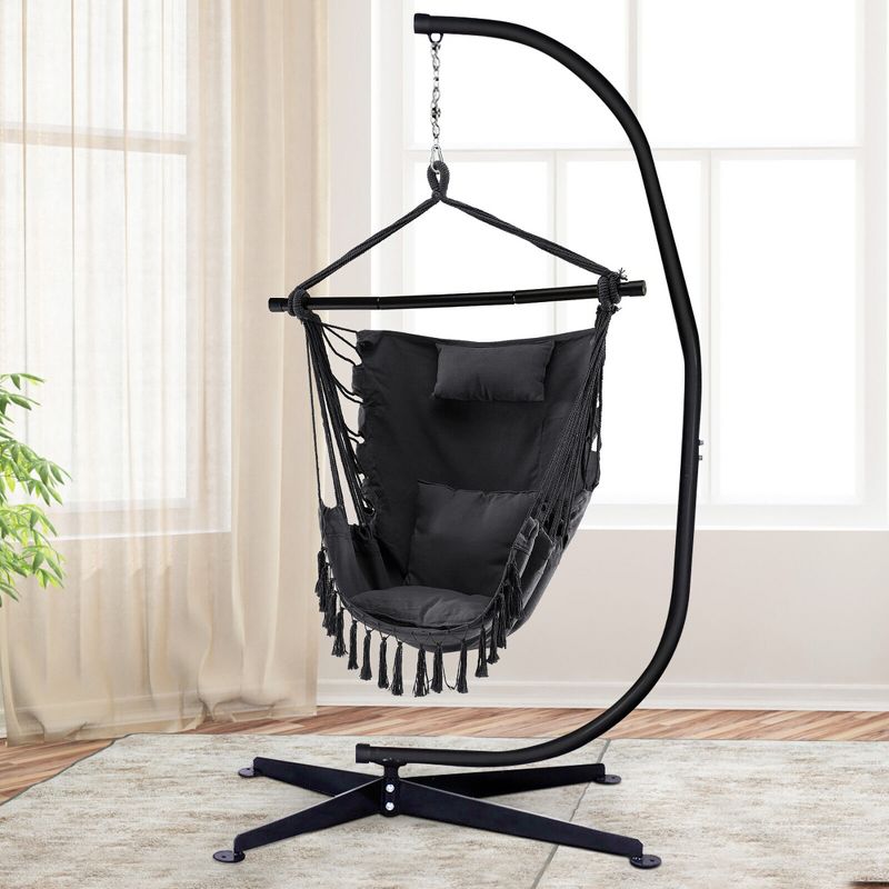 Tangkula Hammock Chair w/ Soft Pillow Cushions Pocket Hanging Rope Swing Steel Bar, 3 of 11