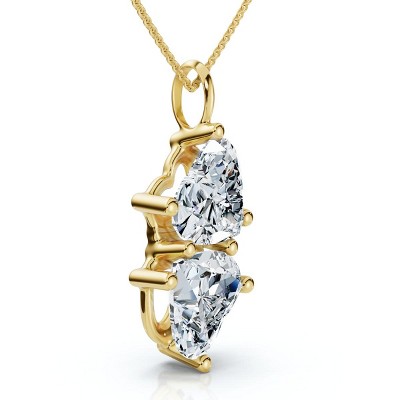 Pompeii3 4Ct Certified Toi Et Moi Heart Shape Pendant 14k Gold Necklace Lab Created