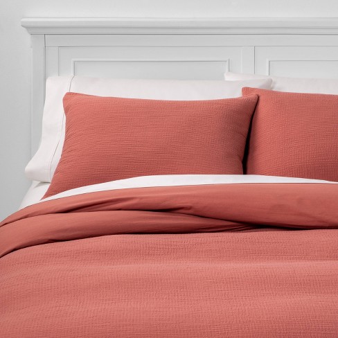 Twin Extra Long Micro Texture Duvet Cover Sham Set Rose