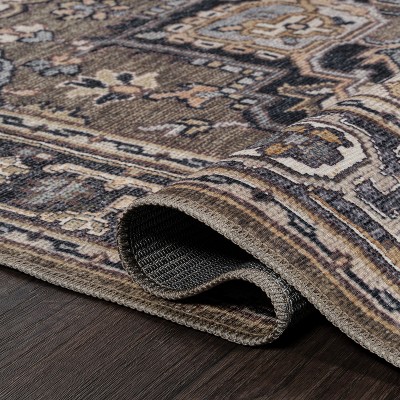 Cirali Green Navy Cream Washable Medallion Area Rug 4' x 6'