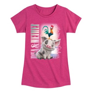 Girls' - Moana - Pua and Hei Hei Vintage Bootleg Fitted Short Sleeve Graphic T-Shirt - 1 of 4