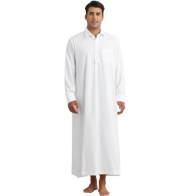 INSPIRE CHIC Men's Long Sleeves Collared Neck Full Length Nightwear