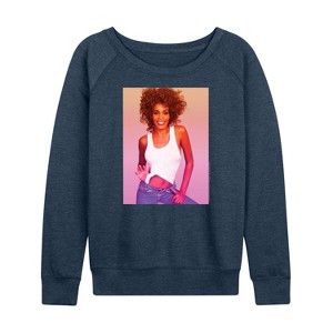 Women's - Whitney Houston - Gradient Photo Lightweight French Terry Wide Neck Long Sleeve Shirt - 1 of 4
