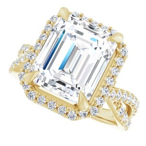 Pompeii3 5 3/4Ct Emerald Cut Moissanite & Diamond Engagement Ring White Yellow Rose Gold - 1 of 3