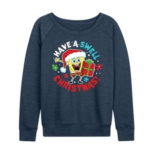 Women's - SpongeBob SquarePants - Have A Swell Christmas Lightweight French Terry Wide Neck Long Sleeve Shirt - 1 of 4