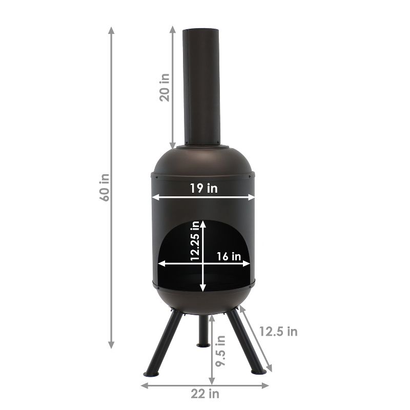 Sunnydaze Outdoor Backyard Patio Modern Steel Wood-Burning Fire Pit Chiminea with Wood Grate - 5' - Black, 4 of 12