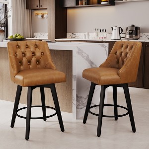 Dyonery Swivel Fabric Bar Stools, 26.8" Counter Height & 30" Bar Height, Tufted Upholstered Farmhouse Kitchen Island Chairs - 1 of 4