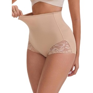 INSPIRE CHIC Women's High-Waisted Butt Lifting Slim Fit Ice Silk Lace Trim Breathable Control Panties - 1 of 4