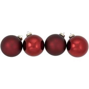 Northlight 4ct Burgundy Red 2-Finish Glass Christmas Ball Ornaments 4" (100mm)