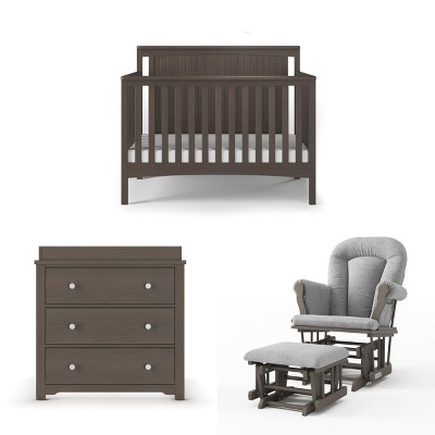 Child Craft Scout 3-Piece Nursery Set with 4-in-1 Convertible Crib, Dresser with Changing Table Topper, and Cozy Glider