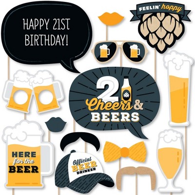 Big Dot of Happiness Cheers and Beers to 21 Years - 21st Birthday Party Photo Booth Props Kit - 20 Count