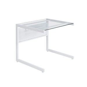 HomeRoots 33" Clear and White Glass and Stainless Steel Writing Desk - 1 of 4