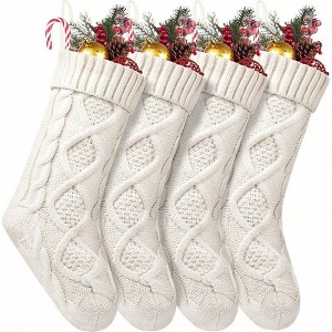 4 Pack Stockings 18 Inches Large Knitted Holiday Gifts Family Decorations Ivory White - 1 of 4