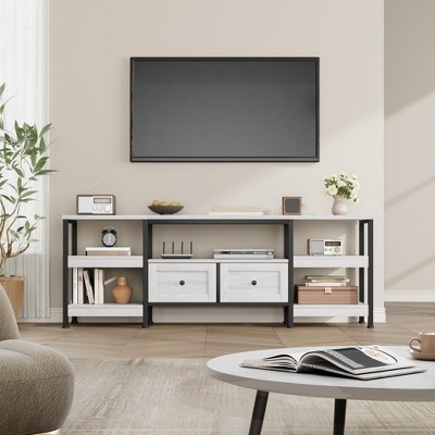 Homhougo 79" Modern-Industrial TV Stand with 2 Fabric Drawers, Entertainment Center for TVs Up to 85" White