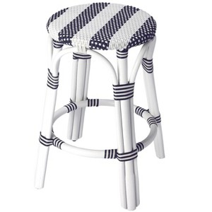 HomeRoots 24" Blue and White Rattan Backless Counter Height Bar Chair - 1 of 3