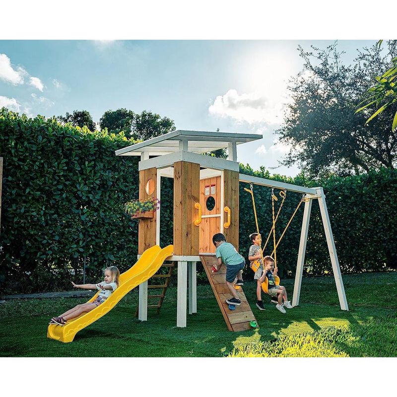 Avenlur Outdoor Swing Set: Clubhouse, slide, rock climbing wall, 2 swings, and more! Perfect for toddlers and kids ages 3-11, 2 of 8