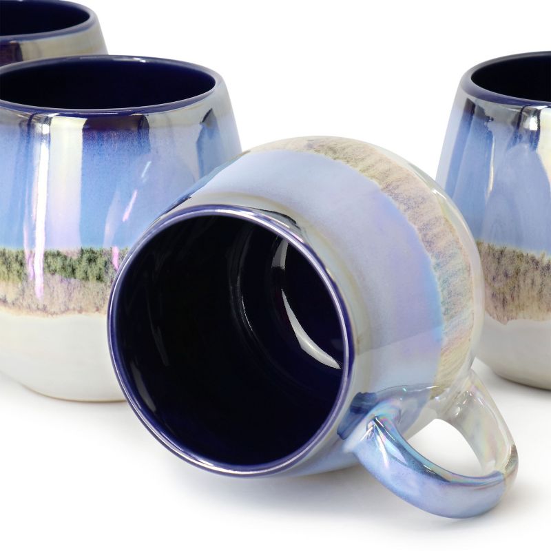Meritage Luster 4 Piece 19.6 Ounce Reactive Glaze Stoneware Mug Set in Blue Multi, 5 of 7