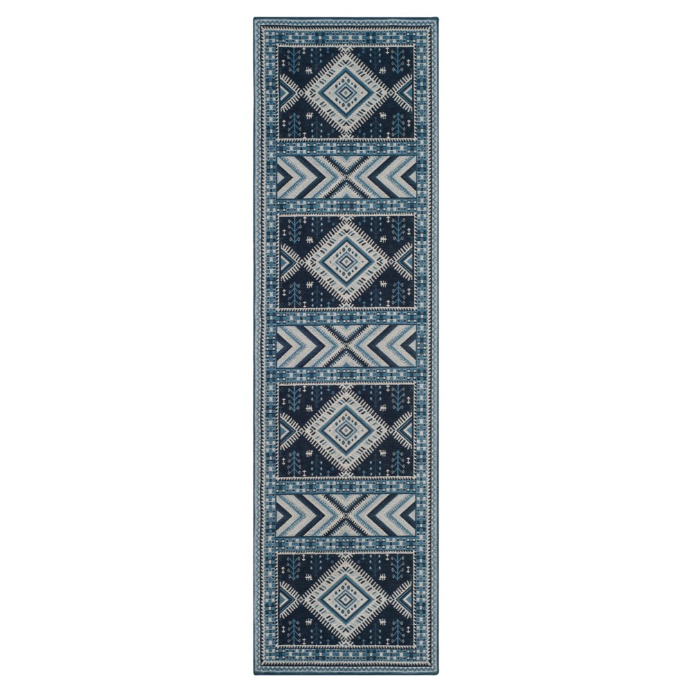 2'3inx8' Runner Navy/Light Blue Geometric Design Loomed - Safavieh