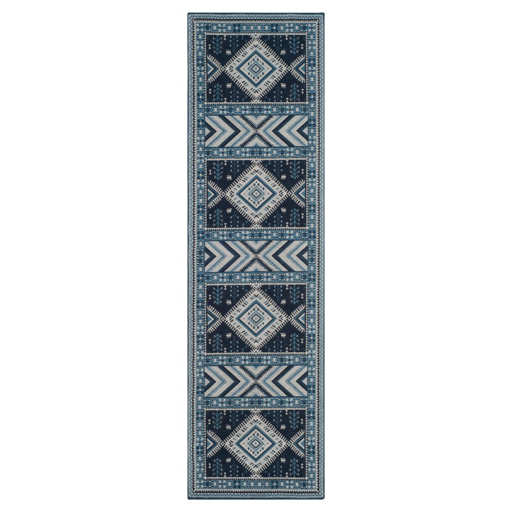 2'3inx8' Runner Navy/Light Blue Geometric Design Loomed - Safavieh