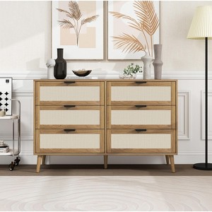 46.66"Modern 6 Drawer Dresser Wood Cabinet (Walnut) - 1 of 4