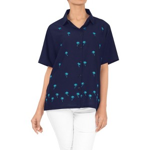 LA LEELA Women's Casual Solid Blouse Shirt TShirts Short Sleeve Button Down Dress Tops Tee Shirts Hawaiian Blouses for Women - 1 of 4