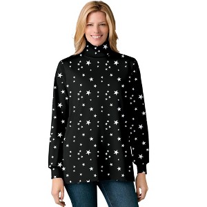 Woman Within Women's Plus Size Perfect Printed Long-Sleeve Turtleneck Tee - 1 of 4
