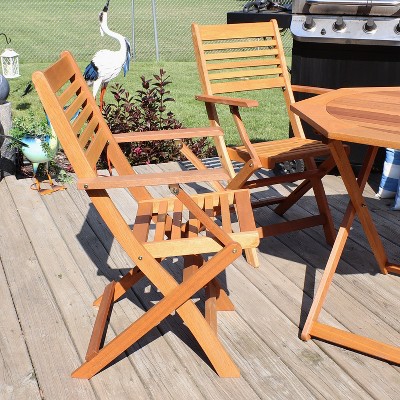 Classic Teak Oil Finish Meranti Wood Folding Patio Chairs - Set of 2
