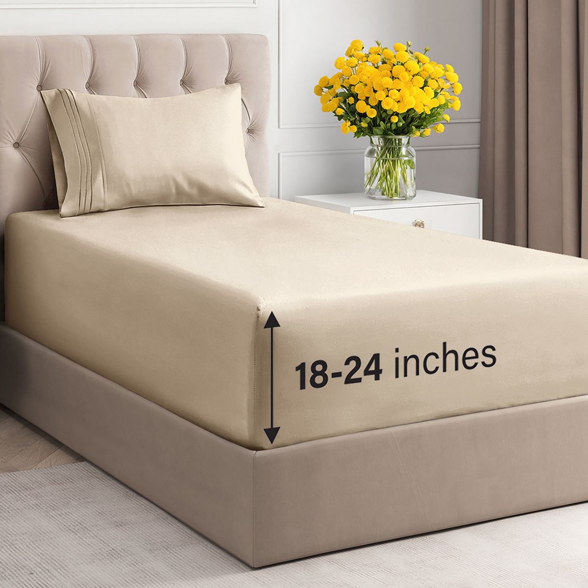 CGK Linens Extra Deep Pocket 4 Piece Sheet Set Cream Twin XL
