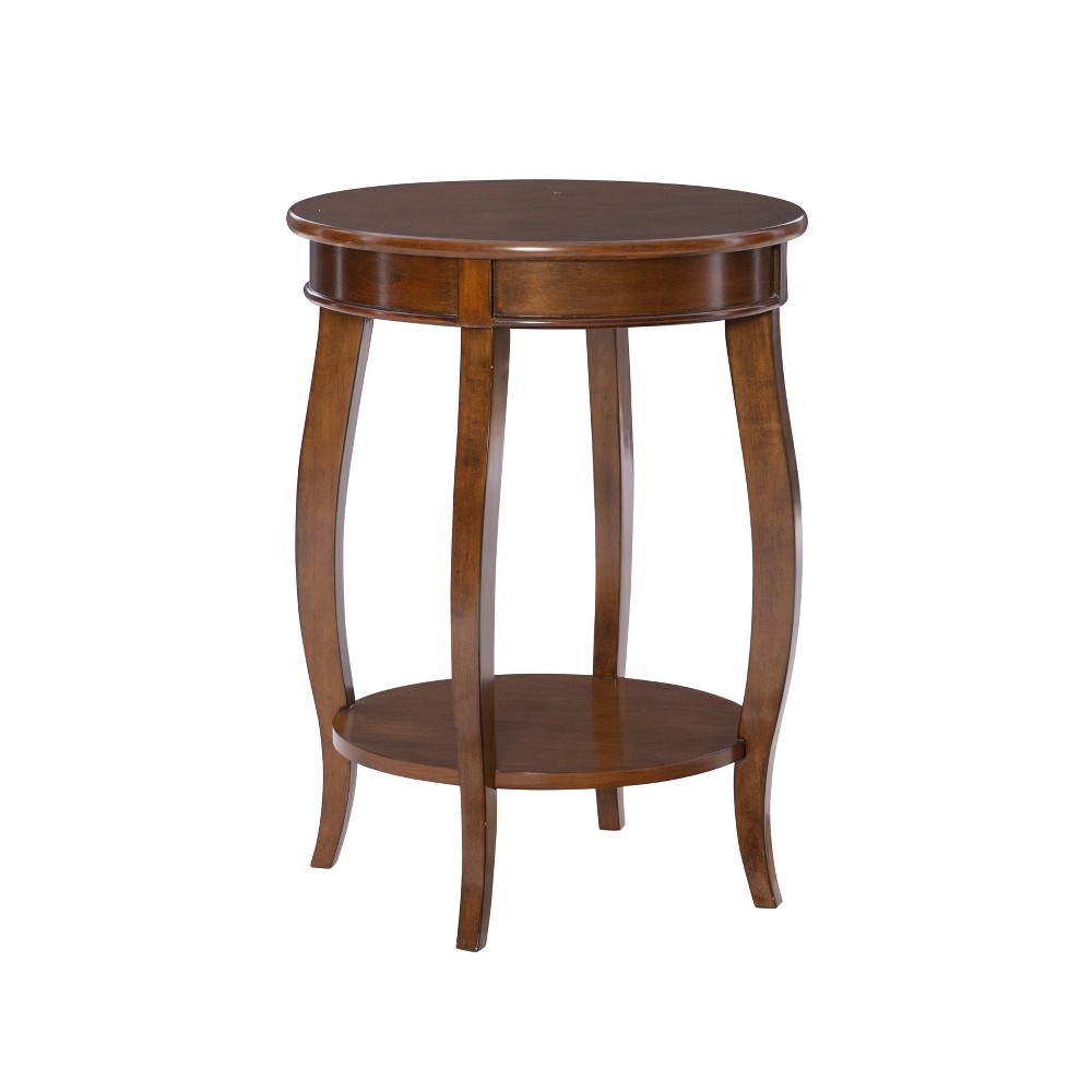 Powell 18" Lindsay Traditional Round Wood Side Accent Table with Shelf Hazelnut: Pine Frame, MDF Top, Fixed Storage Shelf