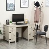 HOMCOM Farm Style Home Office Computer Desk with 2 Drawers, 2 Cabinets with Metal Accent Hardware, Cream White - 2 of 4