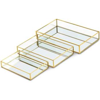 Juvale Set of 3 Gold Mirror Vanity Tray for Perfume, Makeup, Decorative Rectangle Jewelry Organizer for Bathroom, Dresser, 3 Sizes