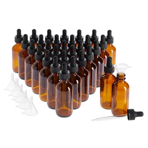 Juvale 30-pack 2oz Amber Glass Bottles With Dropper Dispenser And 6 Funnels  For Essential Oils, Perfume, Liquids (60ml) : Target