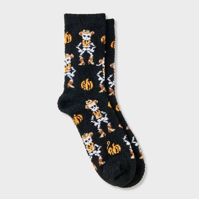 Women's Western Skeleton Halloween Cozy Crew Socks - Hyde and EEK! Boutique™ Black/White/Orange 4 - 10