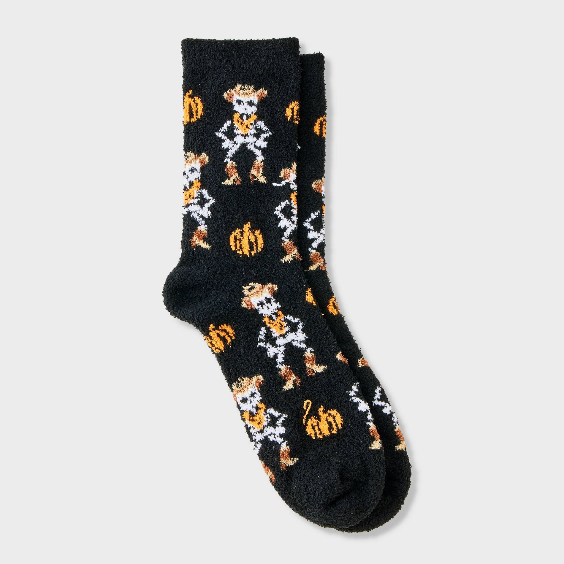 Women's Western Skeleton Halloween Cozy Crew Socks - Hyde and EEK! Boutique™ Black/White/Orange 4 - 10